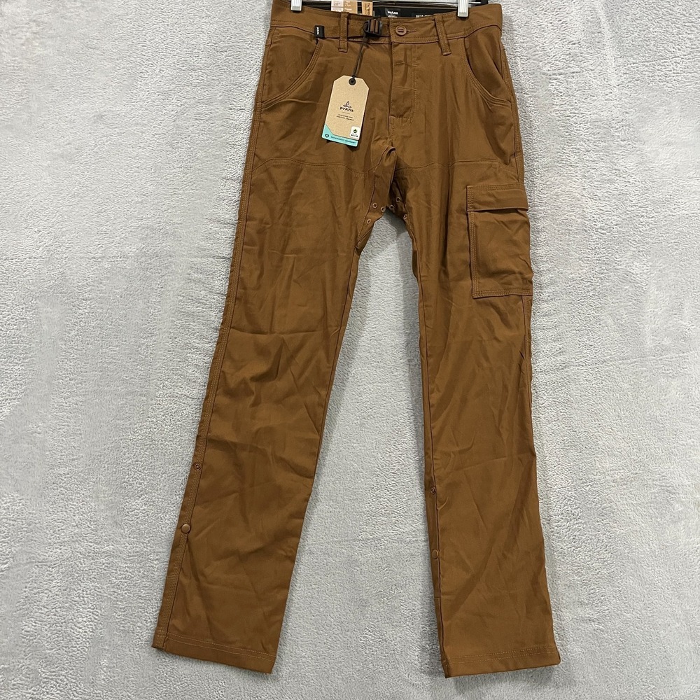 Prana Zion II Taper Pants Hiking Belt Performance 28x32 Men Cargo Roll Up Brown
